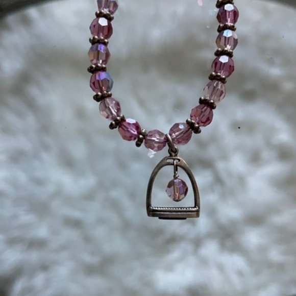 Pink Crystal Horse Stirrup Necklace - Picture 2 of 4